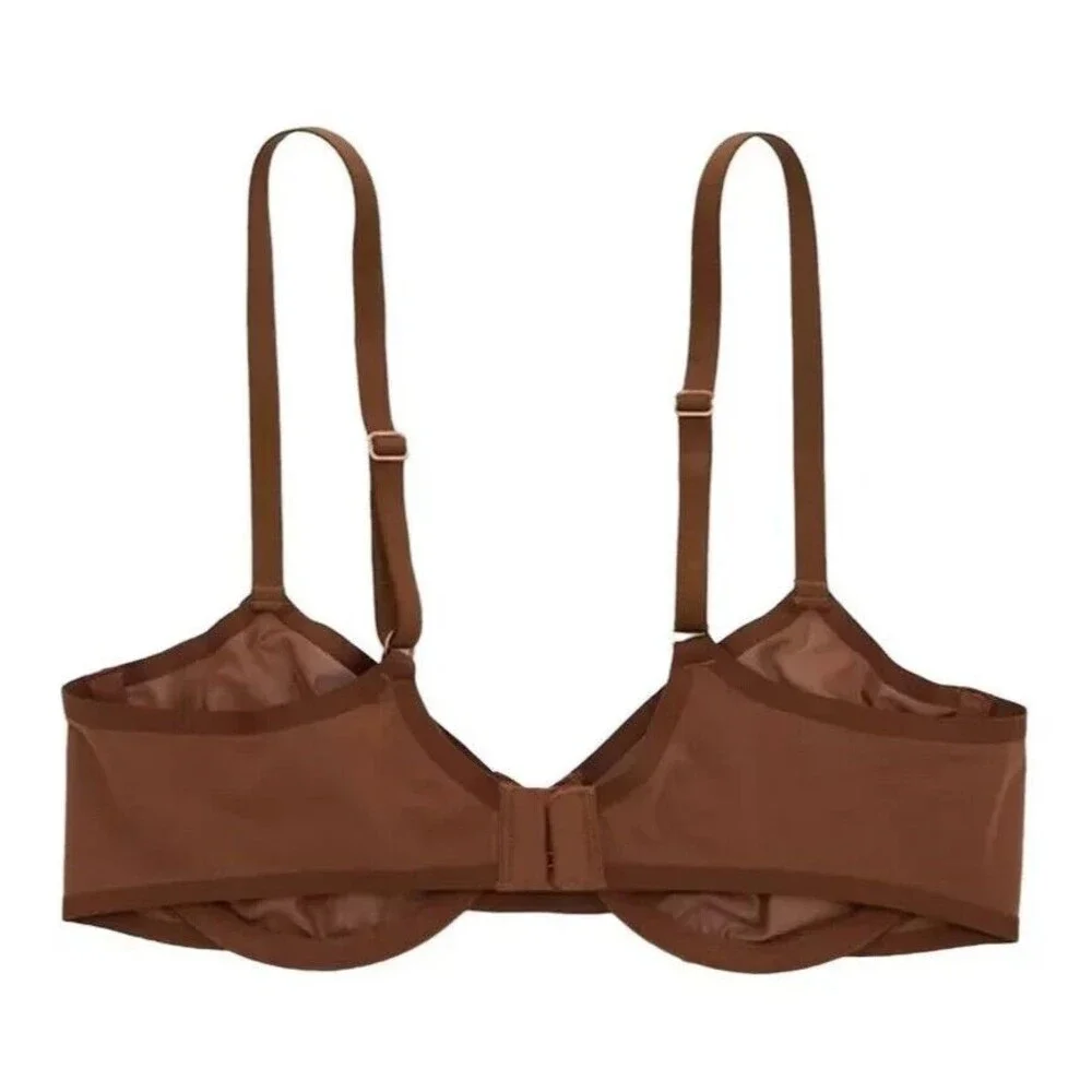 Aerie Smoothez Mesh Unlined Underwire Balconette Coverage Bra Brown Size 32C NWT